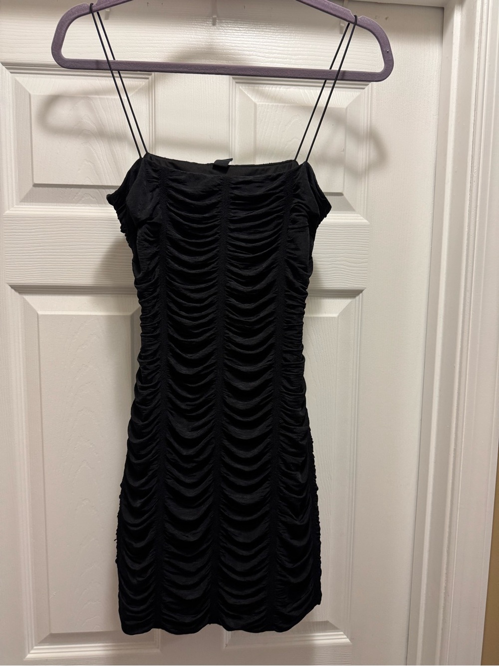 Windsor Black Ruched Double-Spaghetti Mini Dress